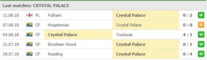 Crystal Palace senaste 5 matcher: 